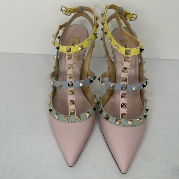 VALENTINO GARAVANI Pumps size 38 Pointed toe Stiletto Heels straps studs pink - Picture 1 of 5